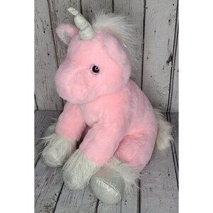 15" Vintage 2001 Bear Factory Pink & Silver Unicorn Plush Stuffed Animal Sparkle